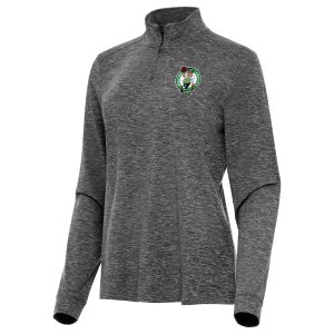 Antigua Boston Celtics Women's Heather Black Mentor Quarter Zip Stylish Mock Long Sleeve Top