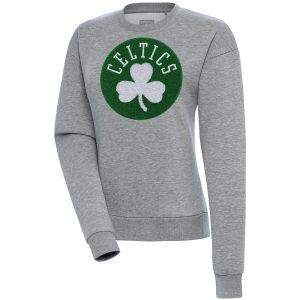 Antigua Boston Celtics Women's Heather Gray Victory Crewneck Pullover Chic Sweatshirt