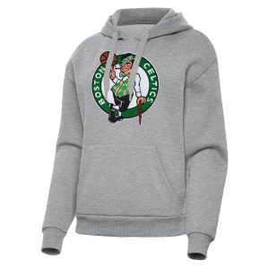 Antigua Boston Celtics Women's Premium Heather Gray Victory Pullover Hoodie