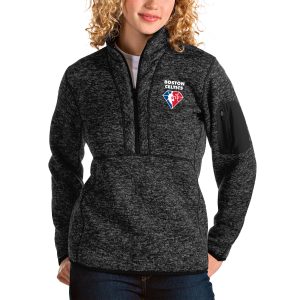 Antigua Fabulous Boston Celtics Women's Heathered Black NBA 75th Anniversary Fortune Quarter Zip Pullover Jacket