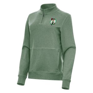 Antigua Stylish Boston Celtics Women's Hunter Green Crush Quarter Zip Fleece Sweatshirt