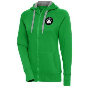 Antigua Boston Celtics Women's Kelly Green Gorgeous Brushed Metallic Victory Full Zip Hoodie