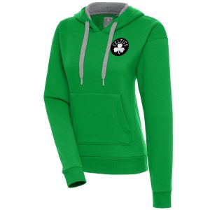 Antigua Boston Celtics Women's Kelly Green Brushed Metallic Stylish Victory Pullover Hoodie