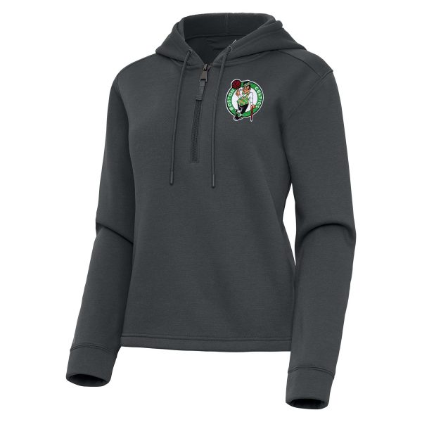 Antigua Boston Celtics Women's Pewter Contemporary Fabulous Quarter Zip Hoodie
