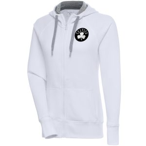 Antigua Boston Celtics Women's White Brushed Chic Metallic Victory Full Zip Hoodie