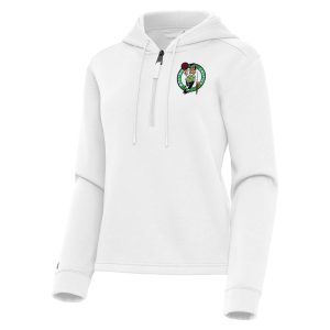 Antigua Fabulous Boston Celtics Women's White Contemporary Quarter Zip Hoodie