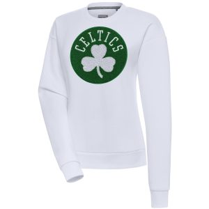 Antigua Boston Premium Celtics Women's White Victory Crewneck Pullover Sweatshirt