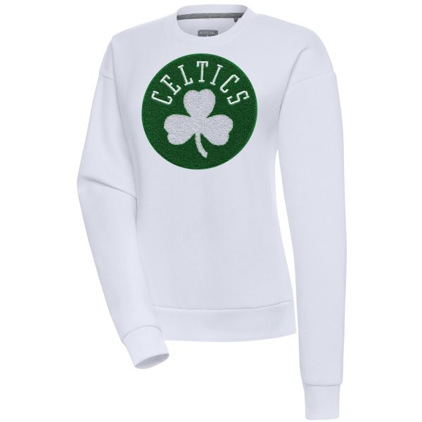 Antigua Boston Premium Celtics Women's White Victory Crewneck Pullover Sweatshirt