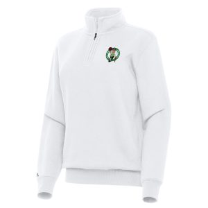 Antigua Boston Celtics Trendy Women's White Victory Quarter Zip Sweatshirt