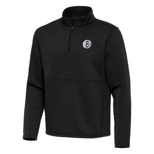 Antigua Brooklyn Nets Black Twist Quarter Chic Zip Pullover Top