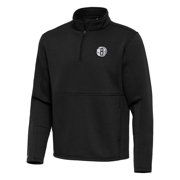 Antigua Brooklyn Nets Black Twist Quarter Chic Zip Pullover Top
