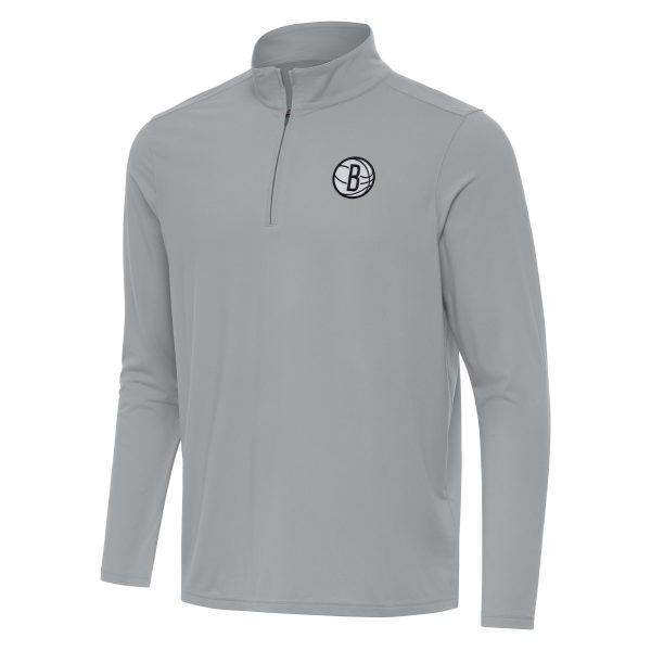 Antigua Brooklyn Unique Nets Gray Intent Quarter Zip Top