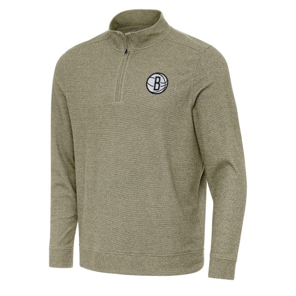 Antigua Brooklyn Nets Olive Subtle Premium Quarter Zip Sweatshirt