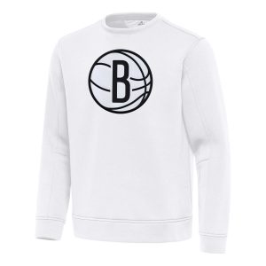 Antigua Unique Brooklyn Nets White Relevant Pullover Sweatshirt