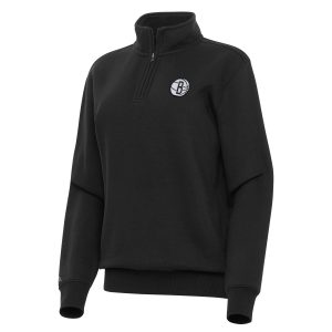 Antigua Brooklyn Nets Women's Black Victory Fabulous Quarter Zip Sweatshirt