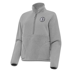 Antigua Brooklyn Nets Women's Gray Figure Chic Half Zip Pullover Sweatshirt