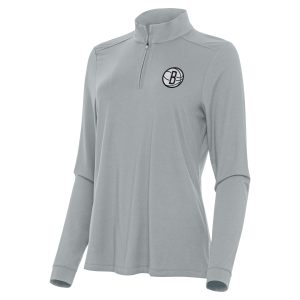 Antigua Brooklyn Nets Women's Fabulous Gray Intent Quarter Zip Top