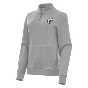 Antigua Brooklyn Nets Women's Heather Gray Crush Quarter Zip Unique Fleece Sweatshirt
