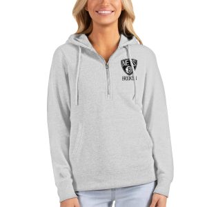 Antigua Brooklyn Nets Women's Heathered Gray Action Half Zip Pullover Gorgeous Hoodie