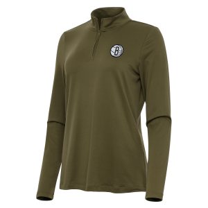 Antigua Brooklyn Premium Nets Women's Olive Reprocess Quarter Zip Top