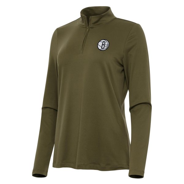 Antigua Brooklyn Premium Nets Women's Olive Reprocess Quarter Zip Top
