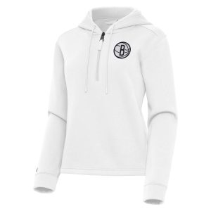 Antigua Eye - catching Brooklyn Nets Women's White Contemporary Quarter Zip Hoodie