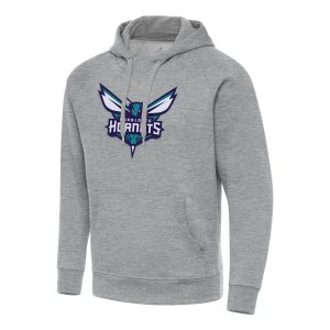 Antigua Charlotte Hornets Heather Gray Big & Fabulous Tall Victory Raglan Pullover Hoodie