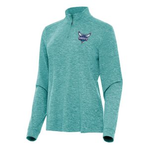 Antigua Charlotte Hornets Women's Heather Aqua Mentor Quarter Zip Mock Long Premium Sleeve Top