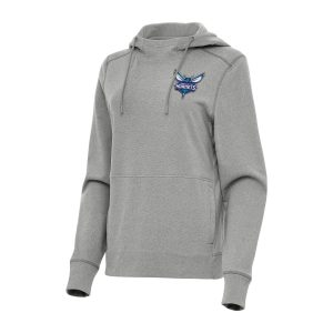Antigua Charlotte Hornets Women's Eye - catching Heather Gray Justice Pullover Hoodie
