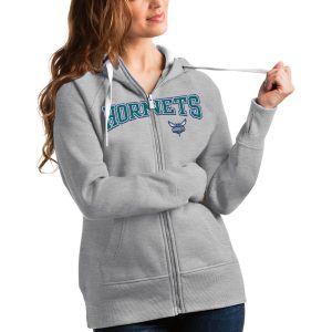 Antigua Charlotte Hornets Women's Heathered Gray Team Victory Full Gorgeous Zip Hoodie