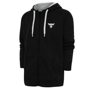 Antigua Chicago Bulls Black Metallic Logo Victory Premium Raglan Full Zip Hoodie