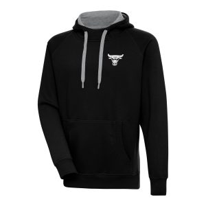 Antigua Chicago Bulls Trendy Black Metallic Logo Victory Raglan Pullover Hoodie