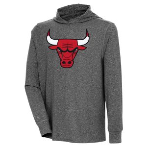 Antigua Chicago Bulls Heather Black Saga Long Sleeve Eye - catching Hoodie T Shirt