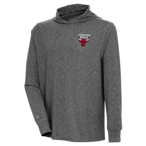 Antigua Fabulous Chicago Bulls Heather Black Saga Long Sleeve Hoodie T Shirt