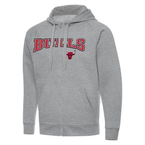 Antigua Chicago Bulls Heather Trendy Gray Big & Tall Victory Full Zip Hoodie Jacket