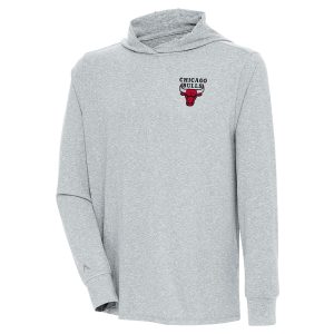 Antigua Chic Chicago Bulls Heather Gray Saga Long Sleeve Hoodie T Shirt