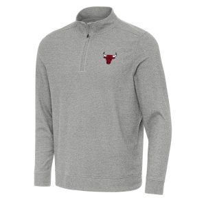Antigua Chicago Bulls Premium Heather Gray Subtle Quarter Zip Sweatshirt