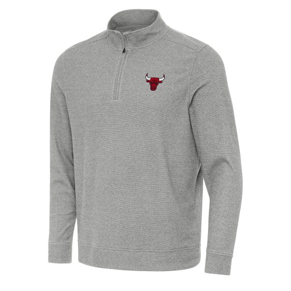 Antigua Chicago Bulls Premium Heather Gray Subtle Quarter Zip Sweatshirt