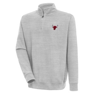 Antigua Chicago Bulls Heather Gray Victory Quarter Zip Stylish Pullover Top