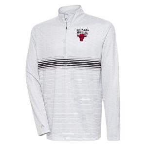 Antigua Chicago Bulls Heather Elegant Gray/Black Bullseye Quarter Zip Pullover Top