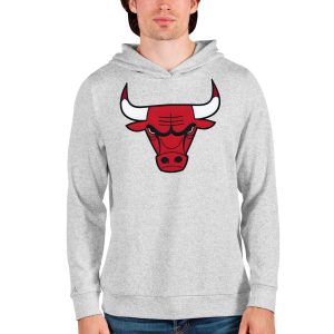 Antigua Chicago Bulls Heathered Gray Logo Absolute Pullover Stylish Hoodie