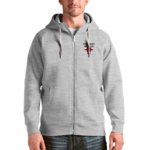 Antigua Chicago Bulls Heathered Gray Logo Victory Stylish Full Zip Hoodie
