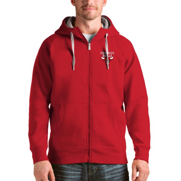 Antigua Fabulous Chicago Bulls Red Logo Victory Full Zip Hoodie