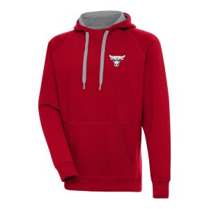 Antigua Chicago Bulls Red Metallic Logo Victory Raglan Trendy Pullover Hoodie