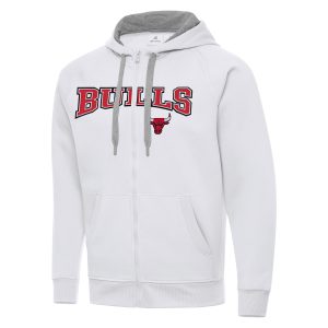 Antigua Chicago Bulls White Big & Chic Tall Victory Full Zip Hoodie Jacket