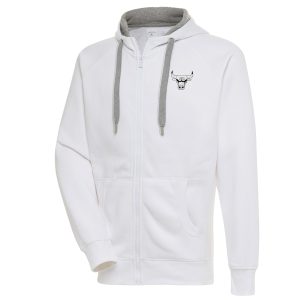 Antigua Chicago Bulls White Metallic Logo Victory Fabulous Raglan Full Zip Hoodie
