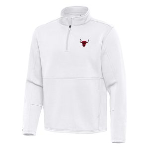 Antigua Chicago Bulls White Twist Quarter Zip Elegant Pullover Top
