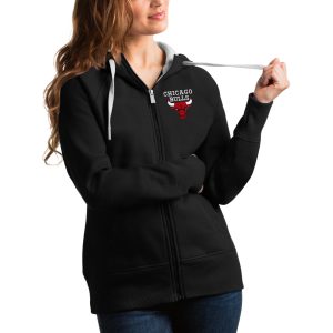 Antigua Chicago Fabulous Bulls Women's Black Logo Victory Full Zip Hoodie