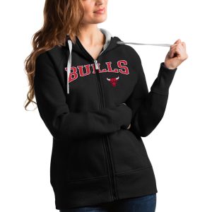Antigua Chicago Bulls Women's Black Team Victory Full Zip Premium Hoodie