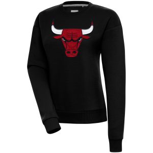 Antigua Chicago Trendy Bulls Women's Black Victory Crewneck Pullover Sweatshirt